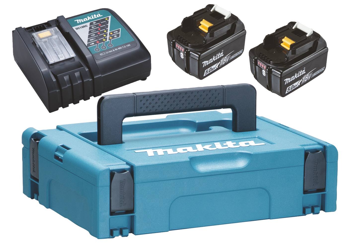 Makita batterisett lxt 18v 2 x 5ah med batterilader og makpac koffert