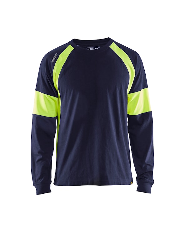 Blåkläder t-skjorte langermet-marineblå / gul-xs